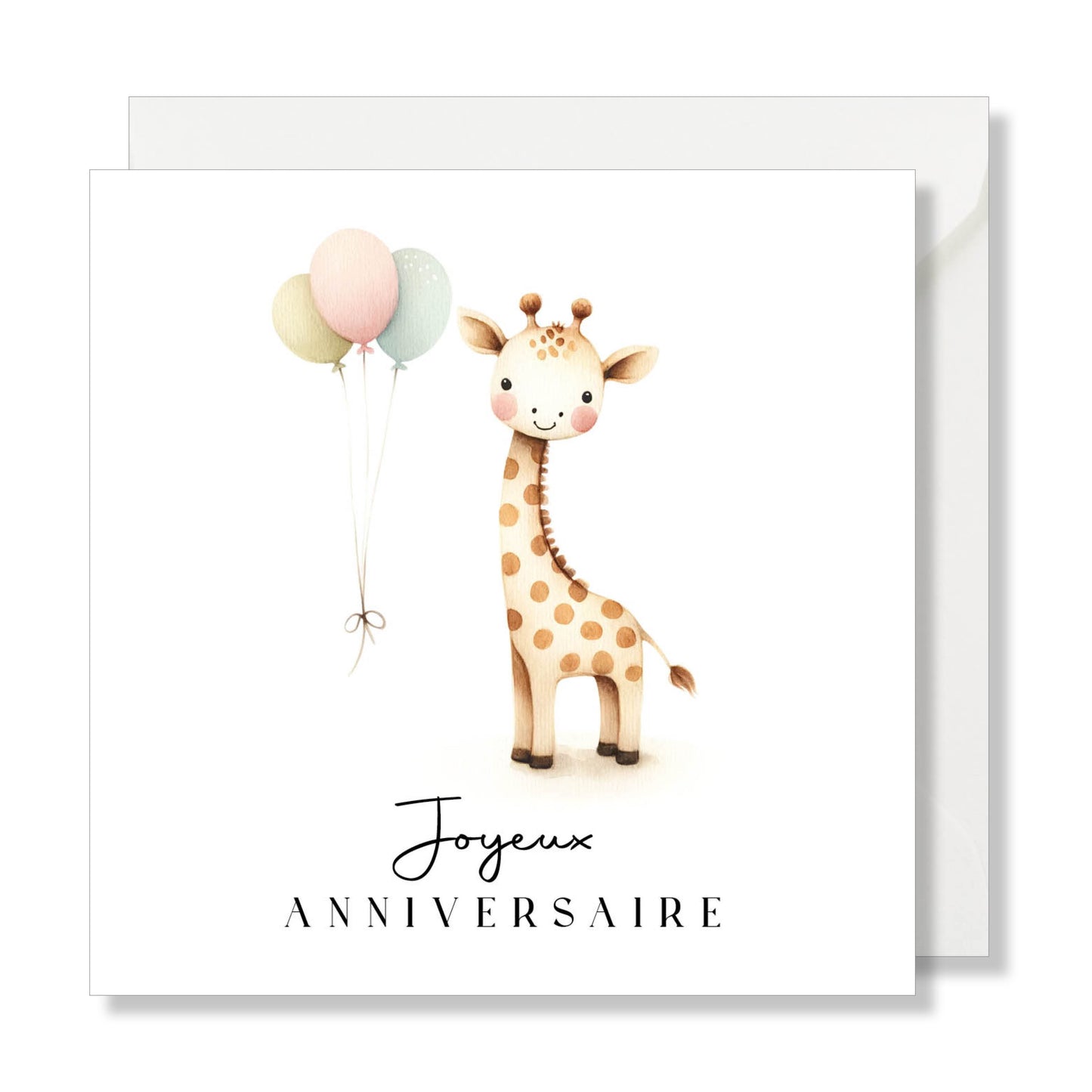 Carte de vœux carrée "joyeux anniversaire" girafe aquarelle