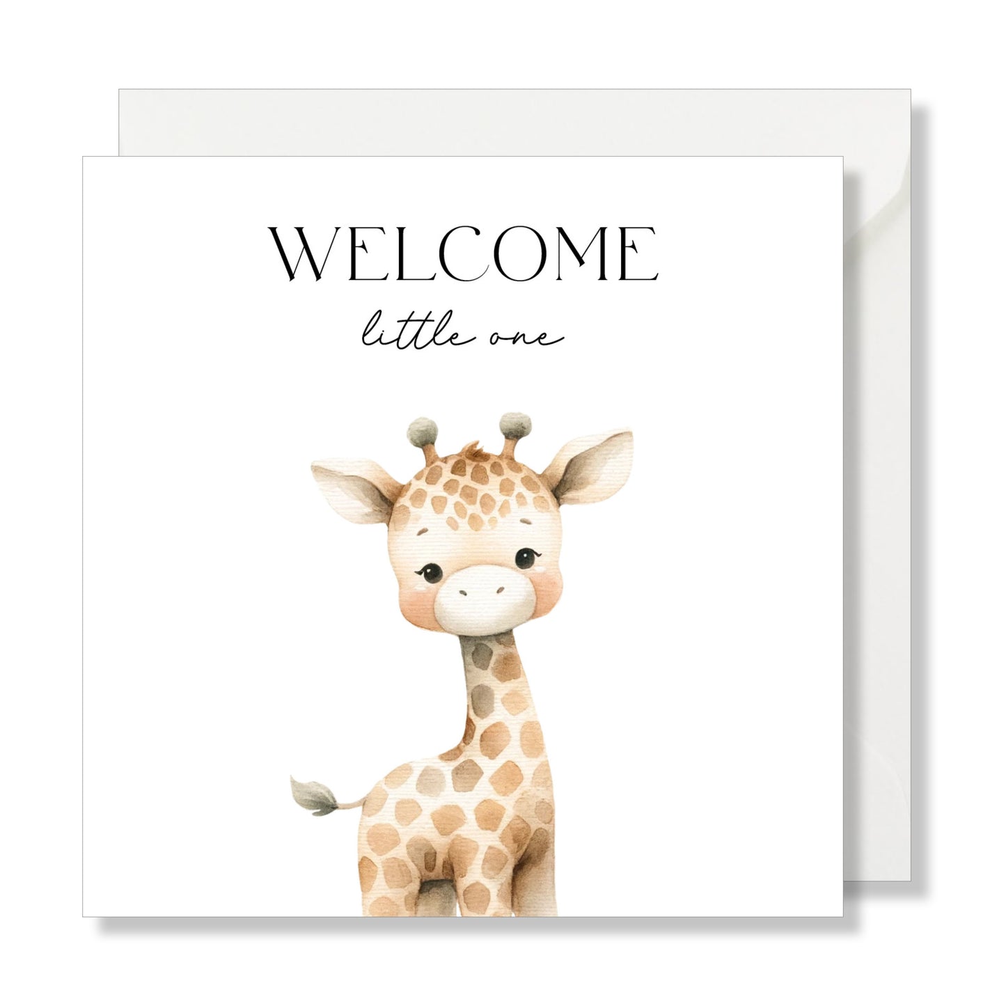 Carte de vœux carrée "welcome little one" girafe