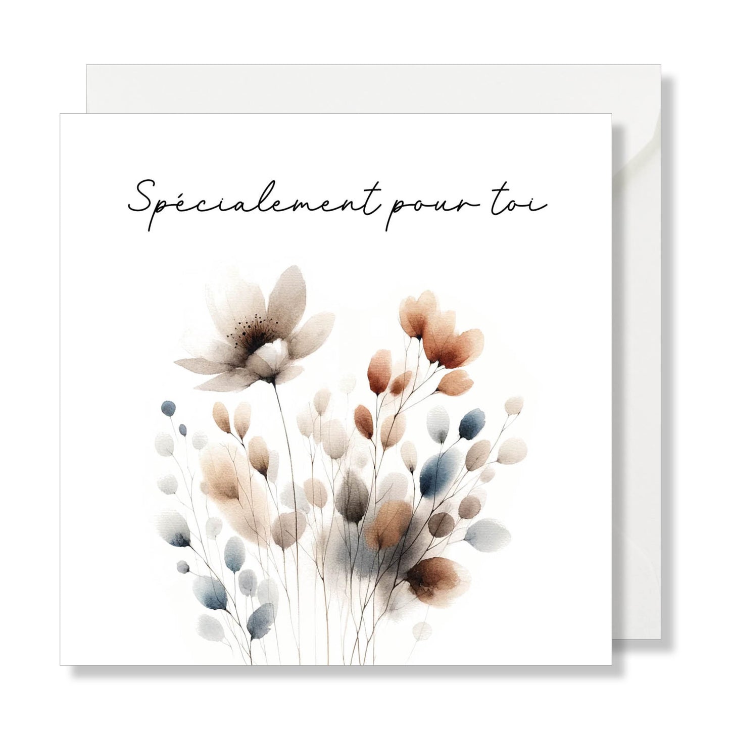 Carte de vœux carrée "spécialement pour toi" aquarelle fleurs