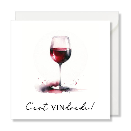 Carte de vœux carrée "VINdredi" aquarelle