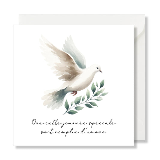 Carte de vœux carrée "baptême" colombe