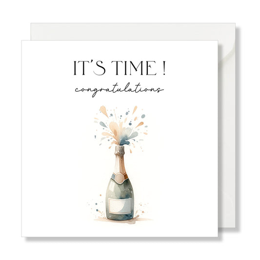 Carte de vœux carrée "it's time, congratulations" bouteille champagne