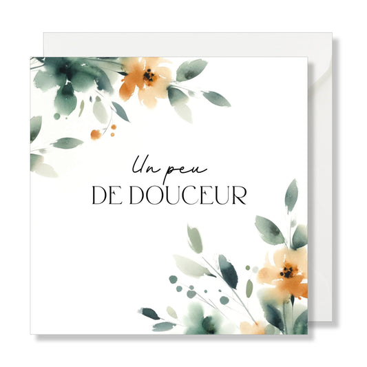 Carte de vœux carrée "un peu de douceur" aquarelle fleurs
