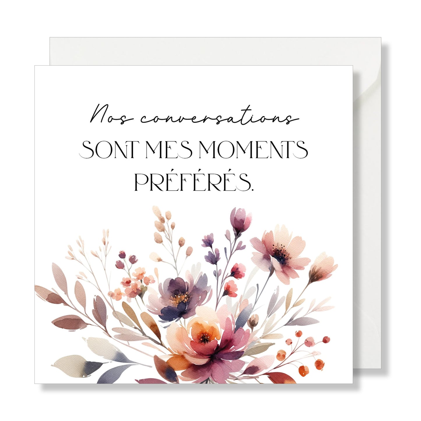 Carte de vœux carrée "nos conversations, moments préférés" fleurs aquarelle