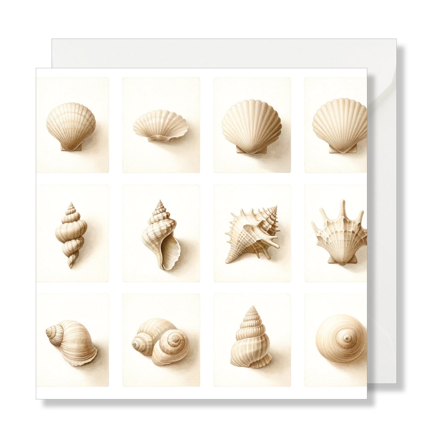 Carte de vœux carrée "coquillages" aquarelle illustration