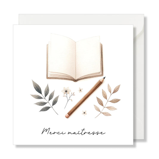 Carte de vœux carrée "merci maîtresse" illustration