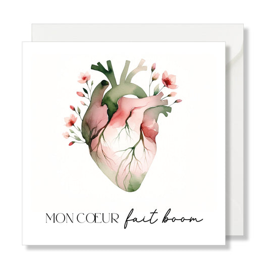 Carte de vœux carrée "mon cœur fait boom" illustration