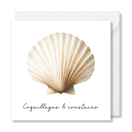 Carte de vœux carrée "coquillages et crustacés" illustration