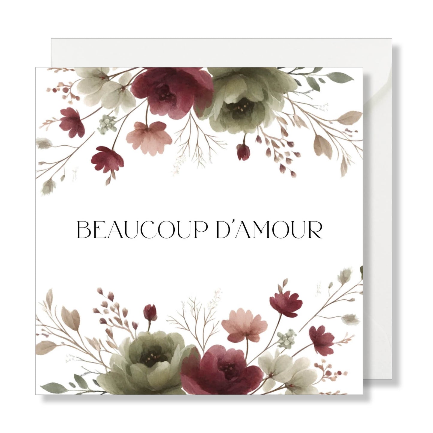 Carte de vœux carrée "beaucoup d'amour" aquarelle fleurs automne.