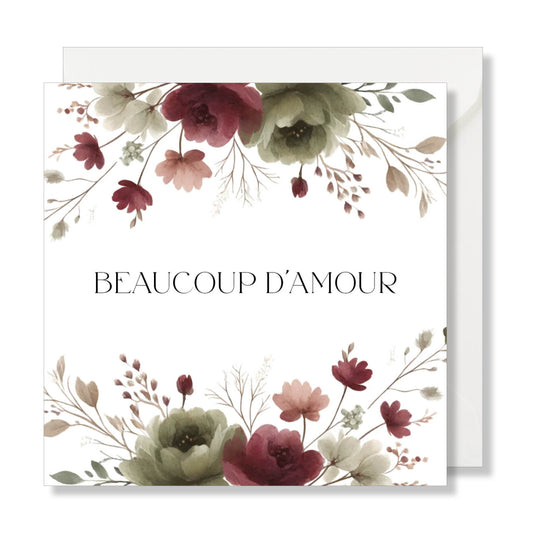 Carte de vœux carrée "beaucoup d'amour" aquarelle fleurs automne.