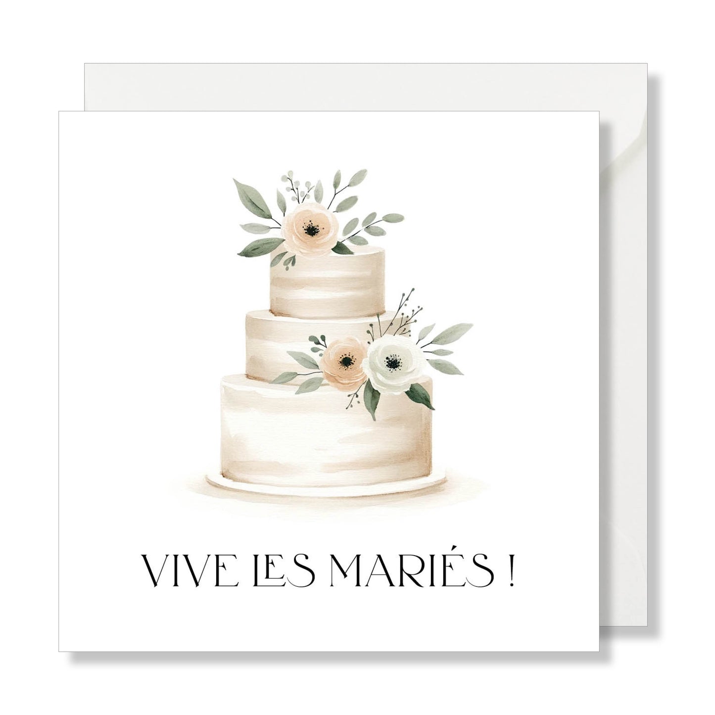 Carte de vœux carrée "vive les mariés" illustration.