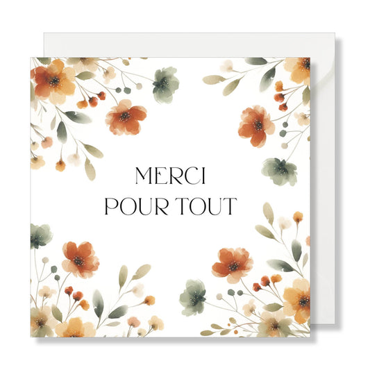 Carte de vœux carrée "merci pour tout" automne aquarelle.