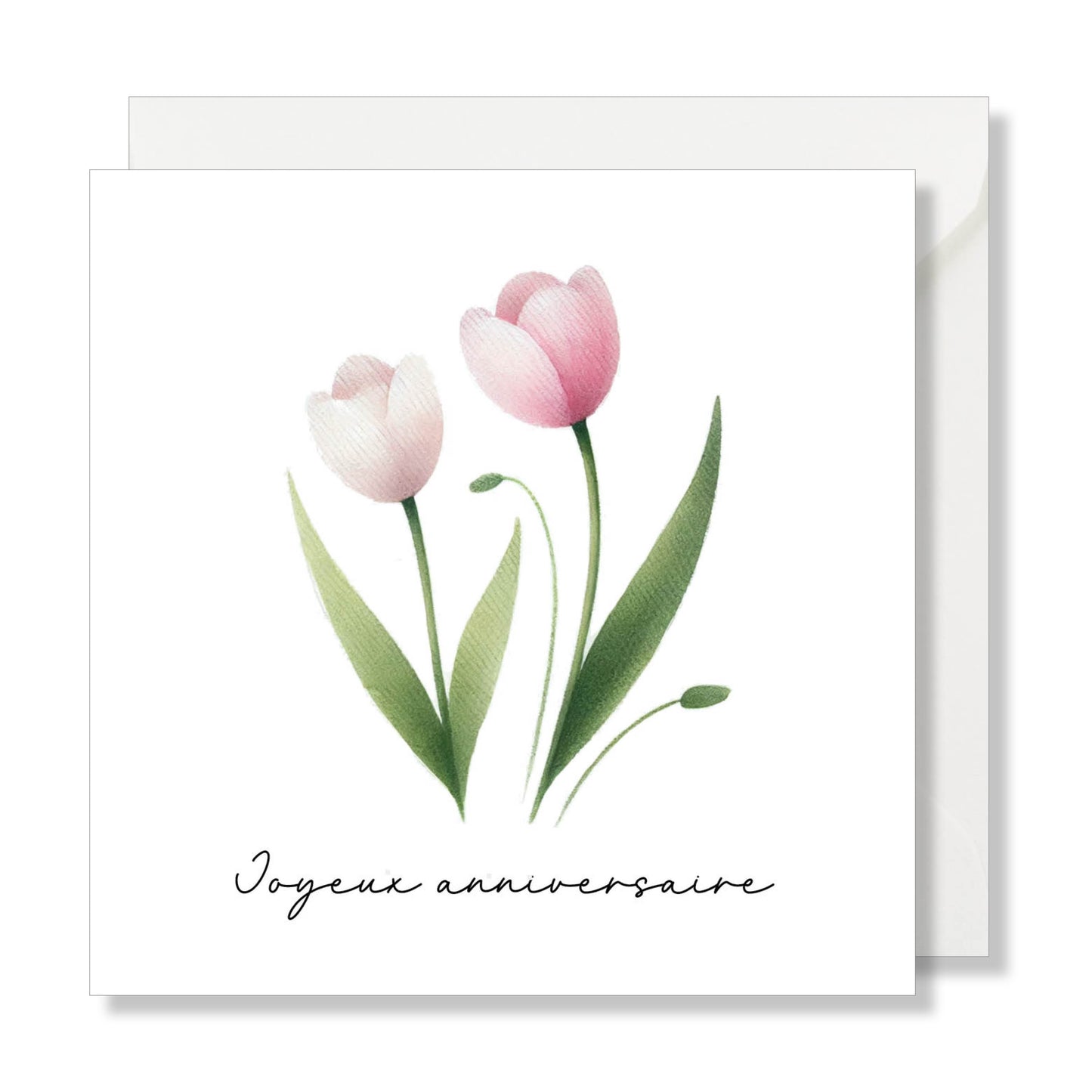 Carte de vœux carrée "joyeux anniversaire" tulipe rose.