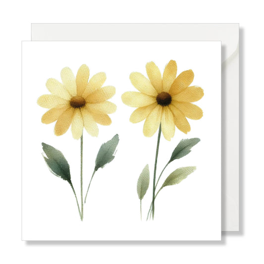 Carte de vœux carrée "2 fleurs jaunes" illustration.