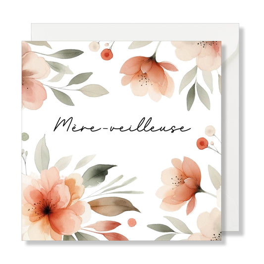Carte de vœux carrée "mère-veilleuse" illustration fleurie