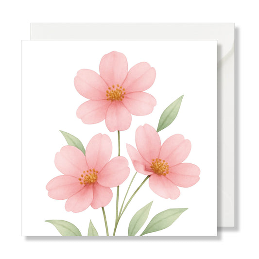 Carte de vœux carrée "3 fleurs roses" illustration