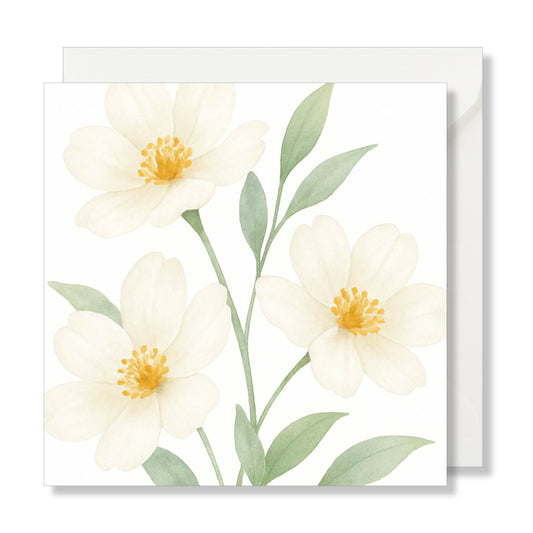 Carte de vœux carrée "3 fleurs blanches" illustration