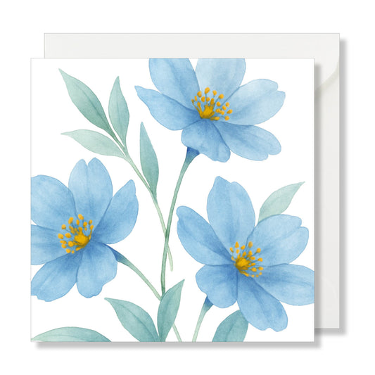 Carte de vœux carrée "3 fleurs bleu" illustration