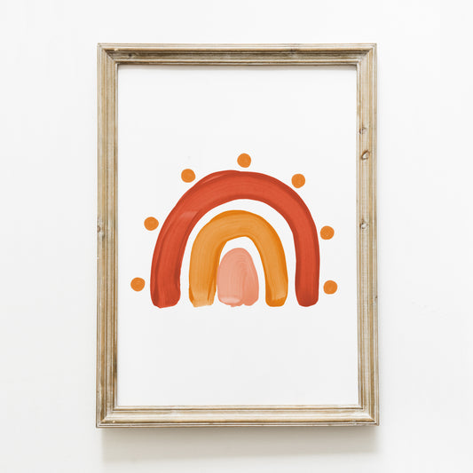 Poster ‘arc-en-ciel points’ brique, moutarde et rose A4