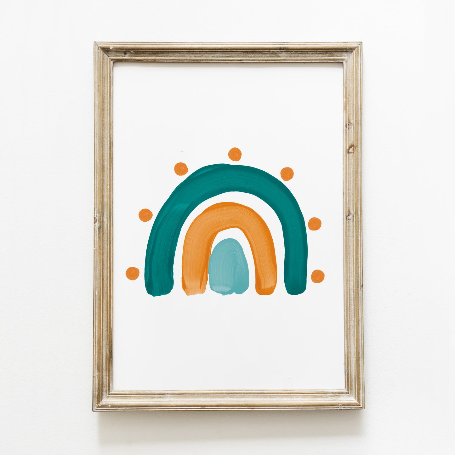 Poster ‘arc-en-ciel points’ moutarde et bleu canard A4