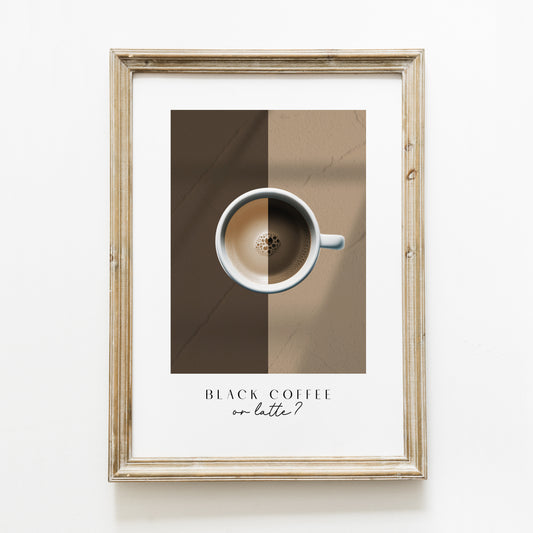 Poster ‘black coffee or latte’ A4 ou A3