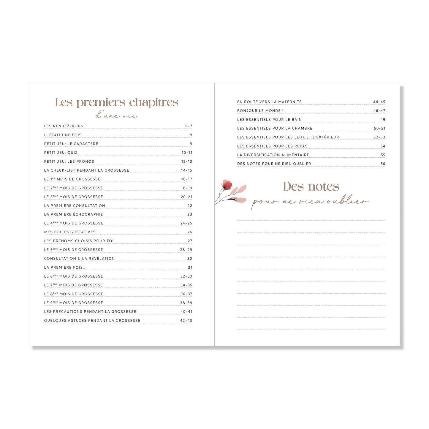 Journal de grossesse floral souvenirs