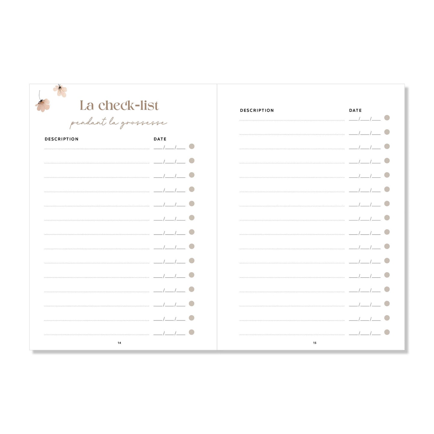 Journal de grossesse floral souvenirs