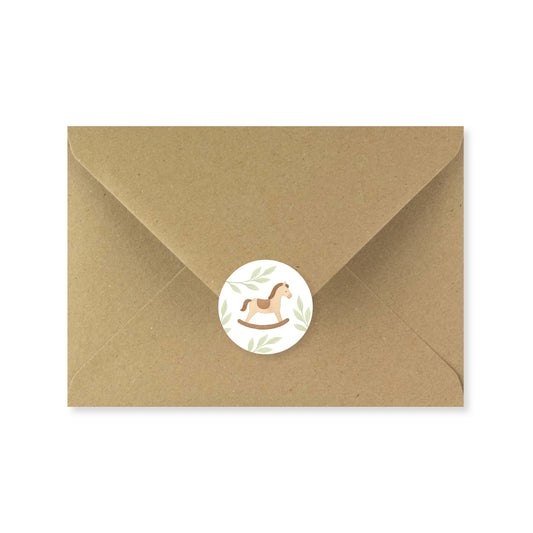 Lot 10 stickers 'cheval à bascule bois' 3 cm