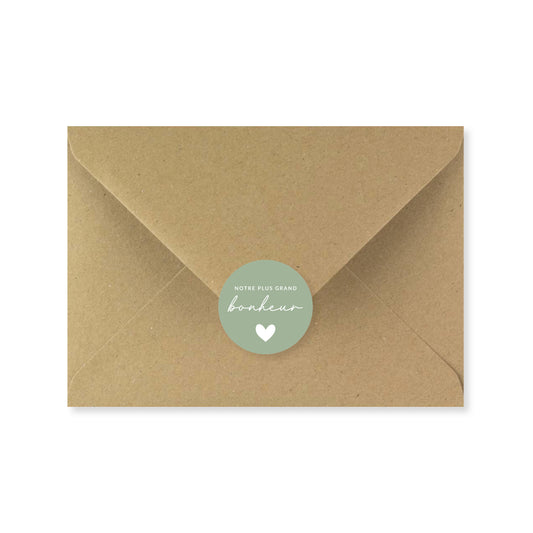 Lot 10 stickers 'notre plus grand bonheur' vert 3 cm