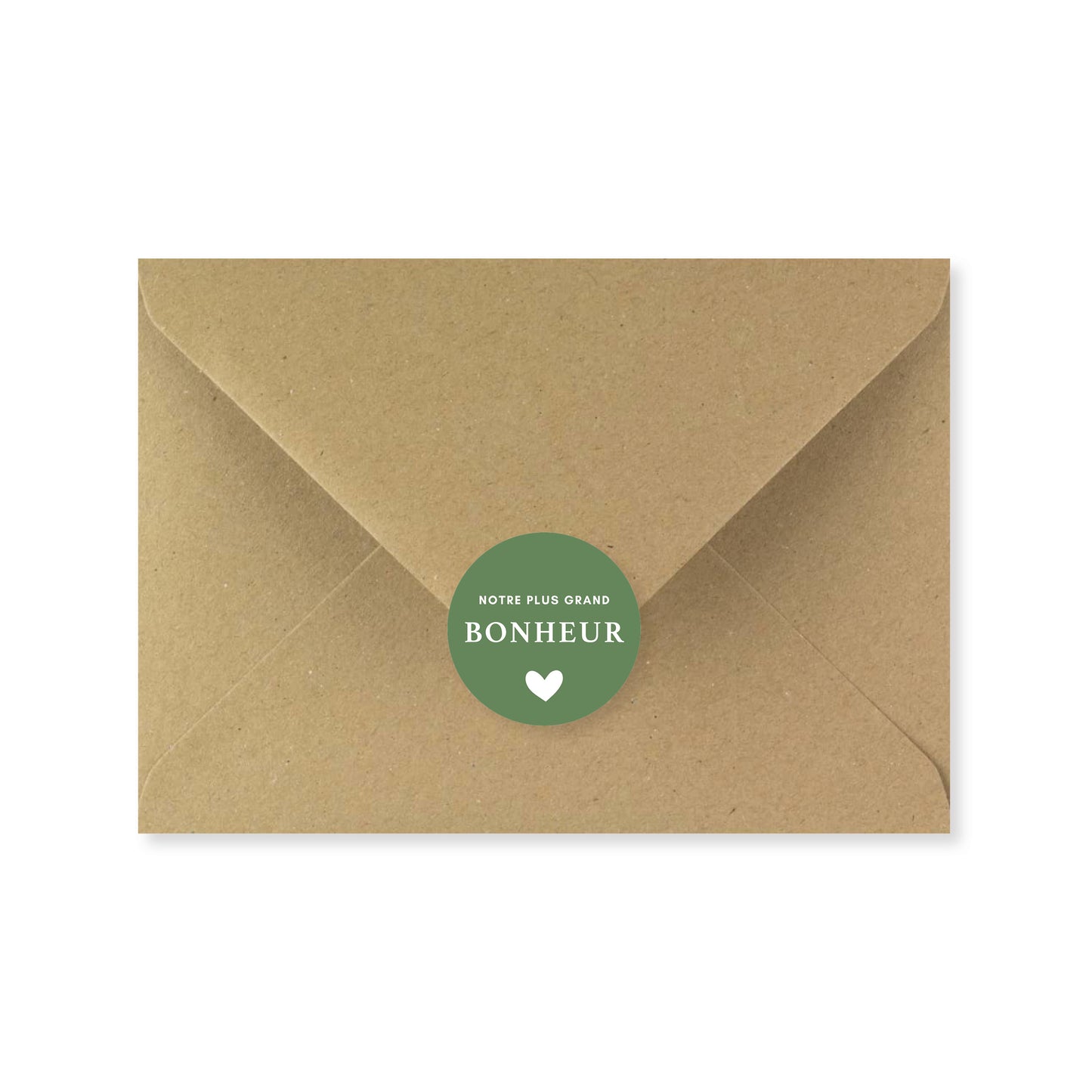 Lot 10 stickers 'notre plus grand bonheur' vert sapin 3 cm