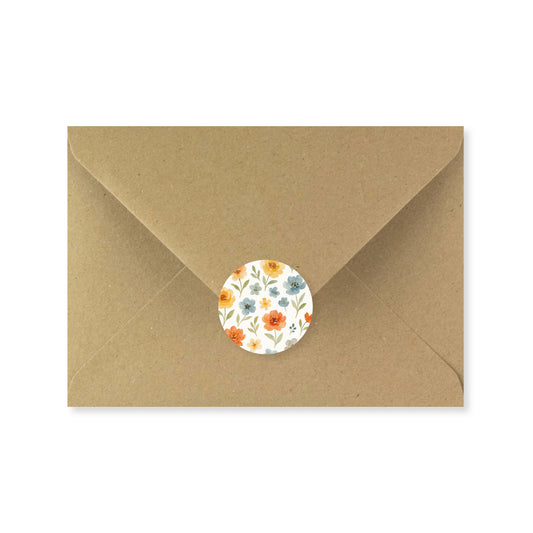 Lot 10 stickers 'Fleurs jaune, orange et bleu' 3 cm