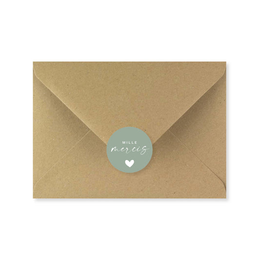 Lot 10 stickers 'mille mercis' vert 3 cm