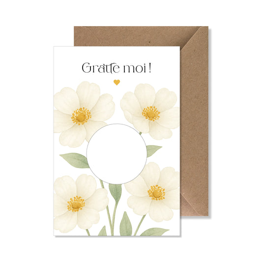 Kit carte à gratter "gratte moi" fleurs blanches