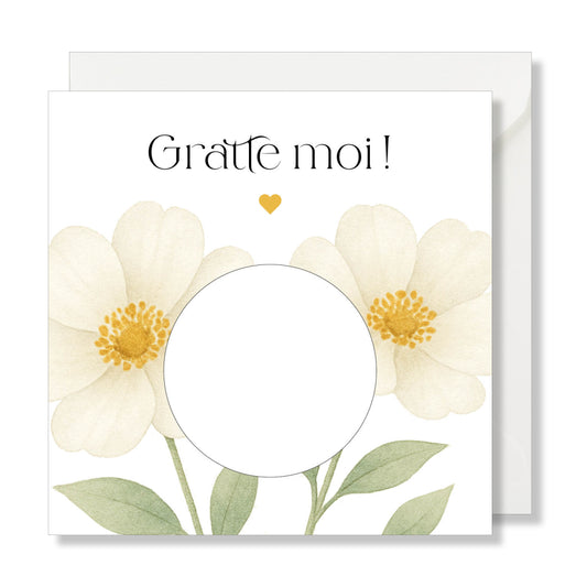 Carte à gratter "gratte moi" fleurs blanches
