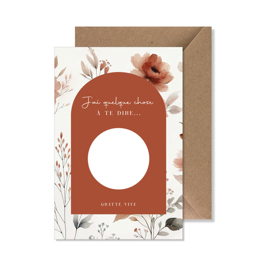 Kit carte à gratter "j'ai quelque chose à te dire..." fleurs rose rouge
