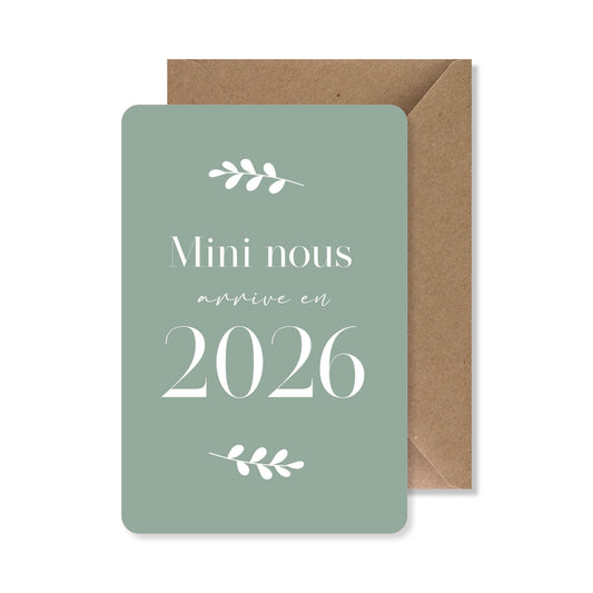 Carte annonce grossesse originale - mini nous arrive en 2026 / 2027, vert