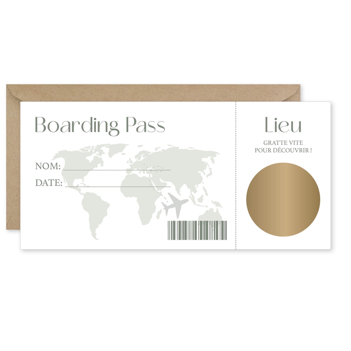 Kit carte à gratter "boarding pass" vert.