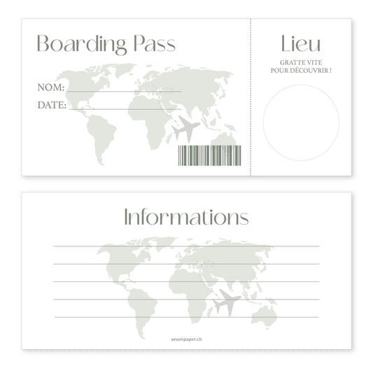 Kit carte à gratter "boarding pass" vert.