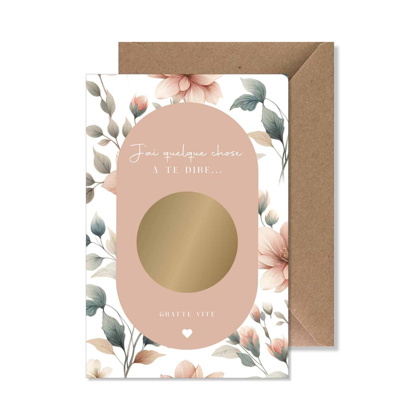 Kit carte à gratter "j'ai quelque chose à te dire..." fleurs rose