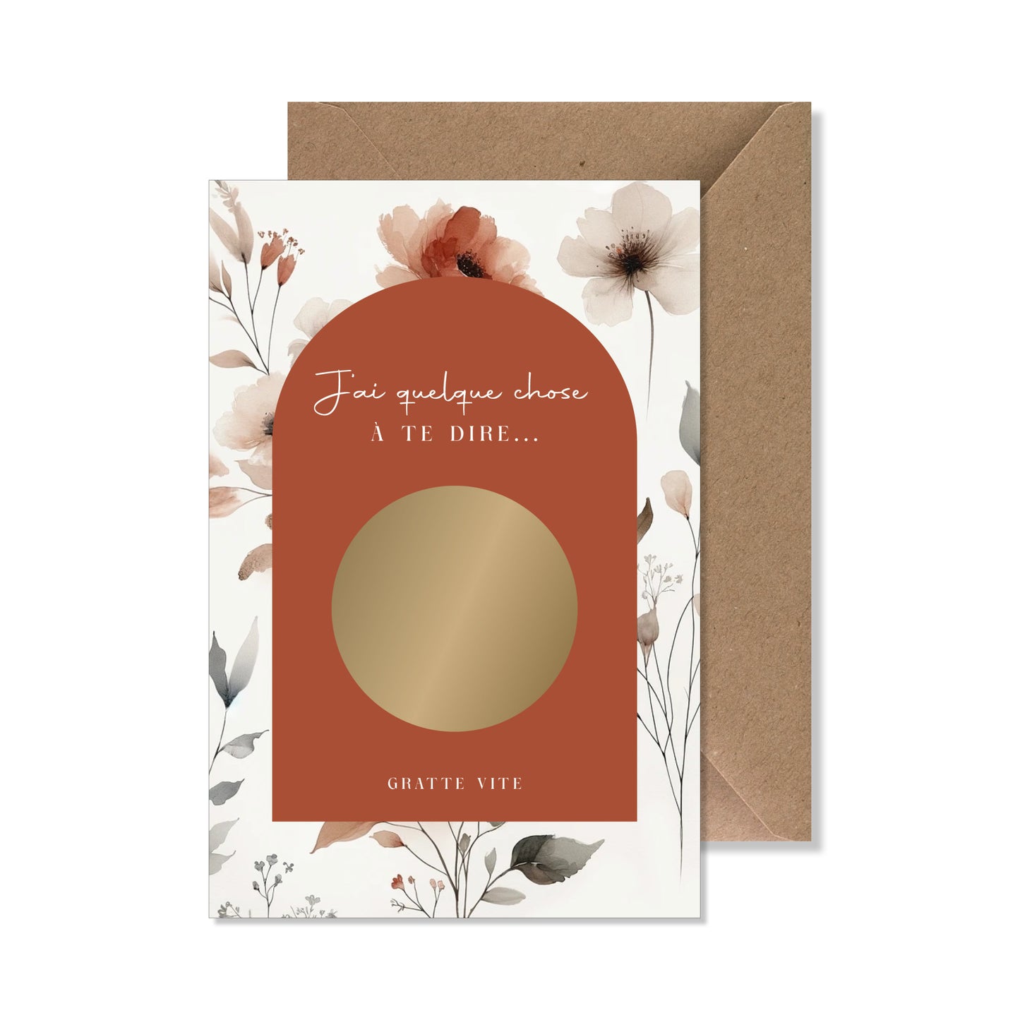 Kit carte à gratter "j'ai quelque chose à te dire..." fleurs rose rouge