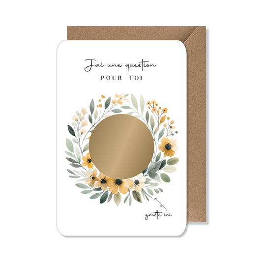 Carte à gratter demande - parrain aquarelle couronne jaune