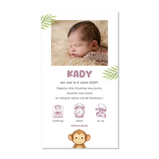 Faire-part de naissance numérique virtuel singe tropical