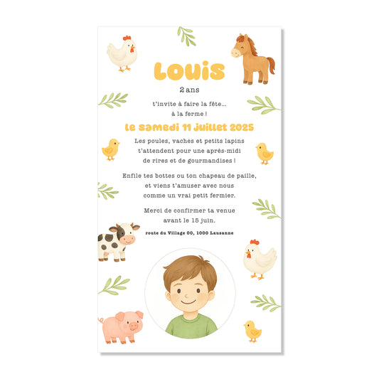 Invitation anniversaire numérique animaux de la ferme
