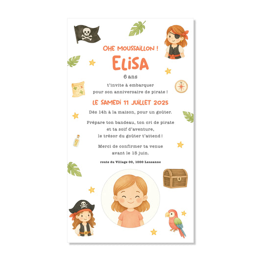 Invitation anniversaire numérique pirate trésor drapeau rouge