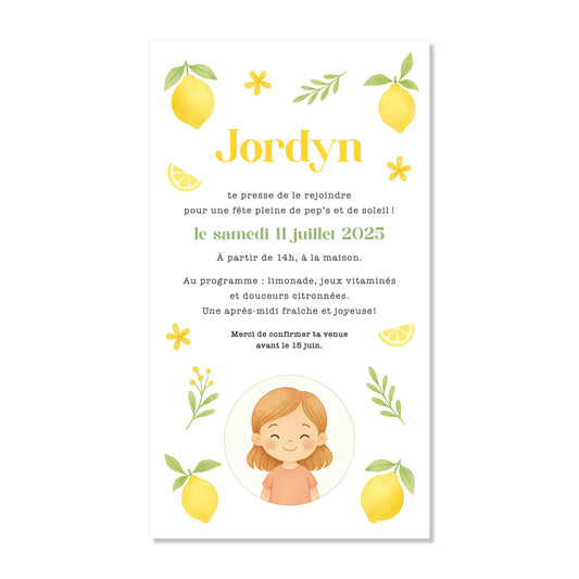 Invitation anniversaire numérique citrons jaune
