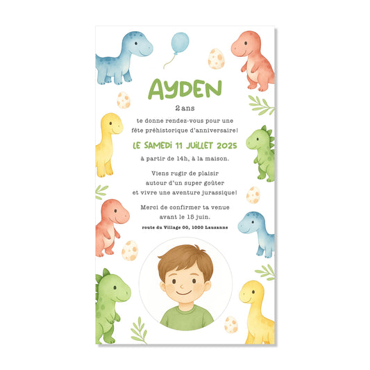Invitation anniversaire numérique dinosaure mix couleurs