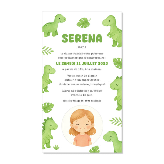Invitation anniversaire numérique dinosaure vert