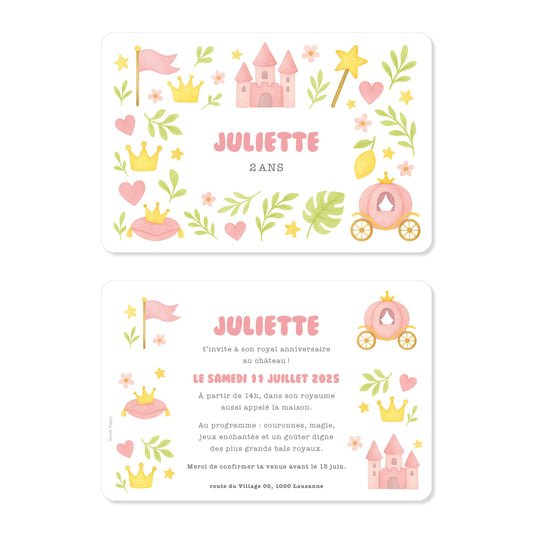 invitation anniversaire princesse fille rose