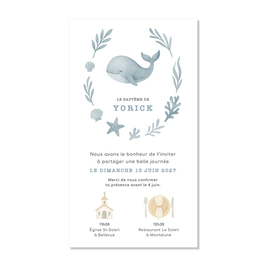 Invitation baptême numérique océan bleu