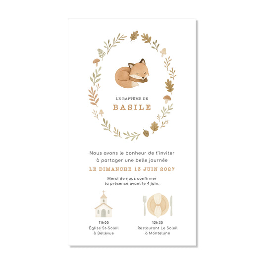Invitation baptême numérique forêt renard